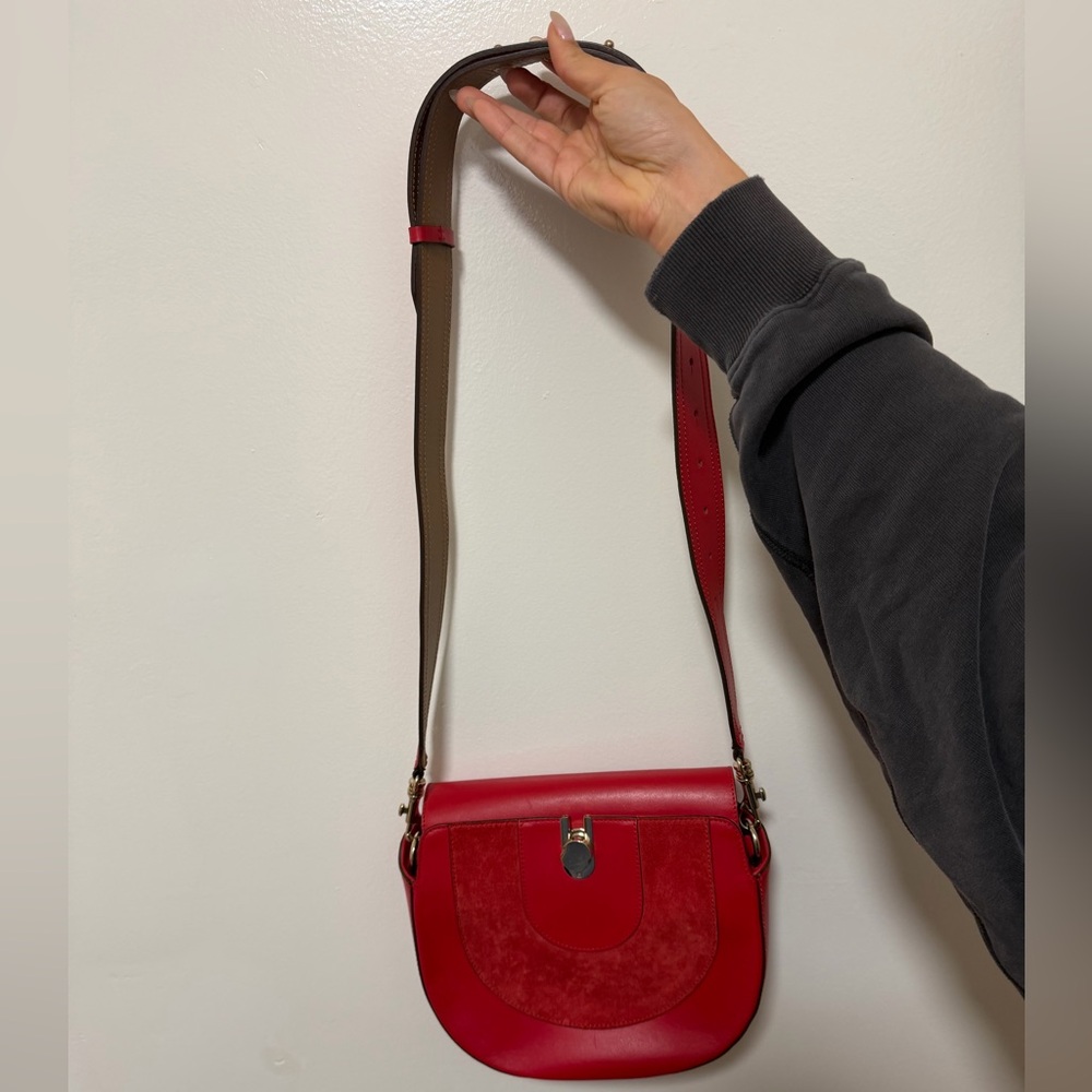 Massimo Dutti Red Leather & Suede Crossbody Bag